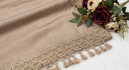 Women's Trending Party Wear, Wedding Wear Two-tone Jimmy chu Bollywood Saree With Fancy Lace Border