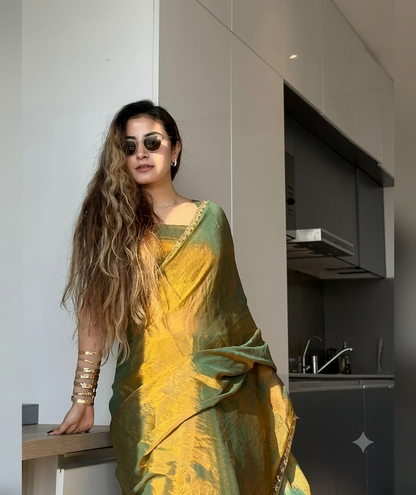 Partywear Frandy Crush Saree with Siroski Work and and Matching Running Blouse