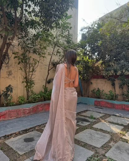 Women's Trending Party Wear, Wedding Wear Two-tone Jimmy chu Bollywood Saree With Fancy Lace Border