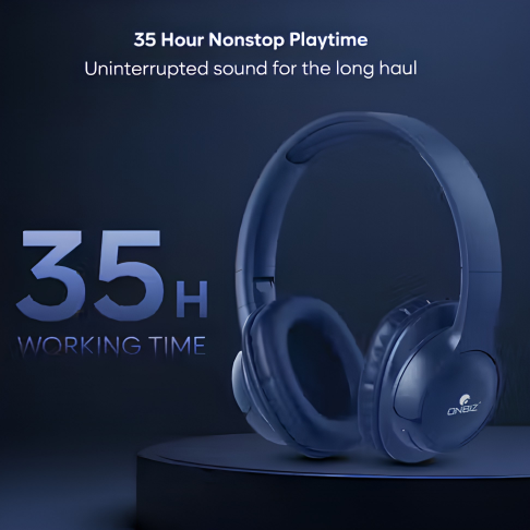ONBIZ Premium Wired and Wireless Headphones with BT V5.4, Powerfull Bass with 10mm Dynamic Drivers, HD audio and High Sound quality, 35 hrs of Non-Stop Playtime, Blue